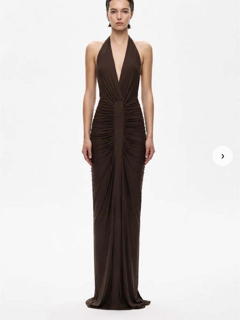 Plunging Halter Maxi Dress in Chocolate Brown